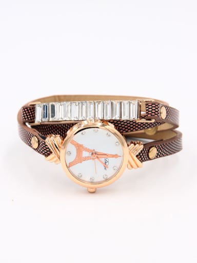 Model No A0000436W-002 Fashion Brown Alloy Quartz Round Faux Leather Women's Watch 24-27.5mm