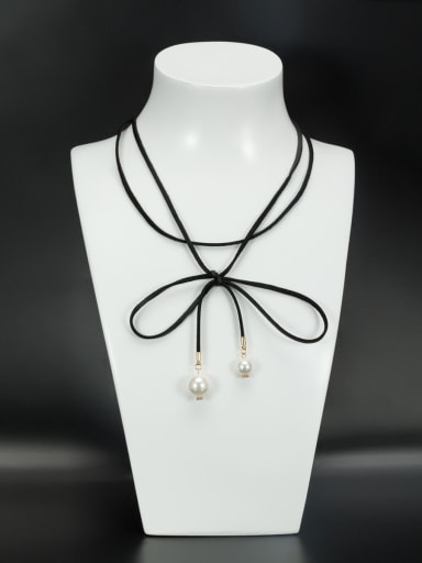 Black Round Choker White Pearl Gold Plated