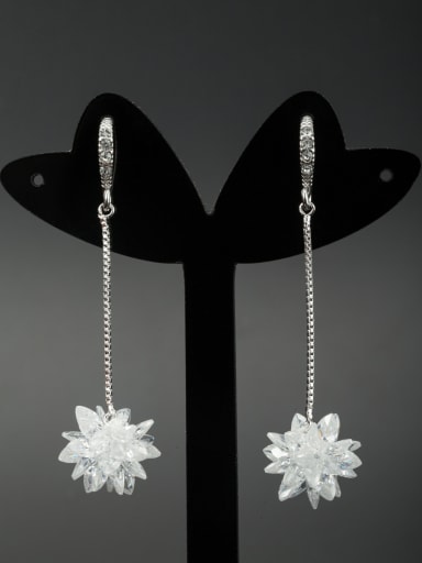 Personalized Platinum Plated White Flower Zircon Drop drop Earring