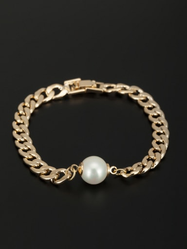 New design Gold Plated Round Pearl Bracelet in White color