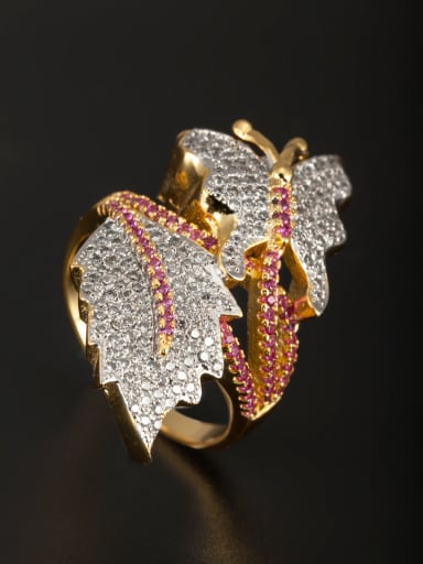 Gold Plated Copper Butterfly Zircon Ring   6#-9#