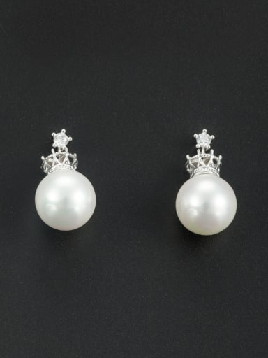 Model No NY38897-001 White color Platinum Plated Round Pearl Drop drop Earring