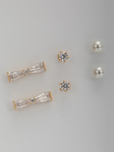 The new Gold Plated White  Pearl Zircon Combined  Studs stud Earring