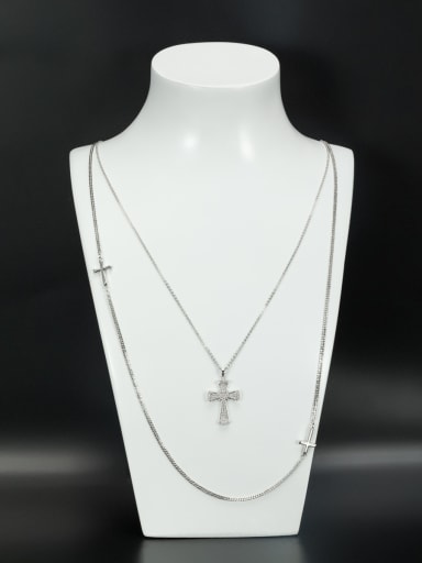 Platinum Plated Cross White Zircon Beautiful Necklace
