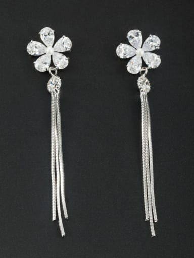 The new Platinum Plated Zircon Flower Drop drop Earring with White
