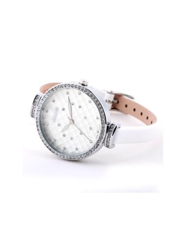 Model No 1000003304 Fashion White Alloy Japanese Quartz Round Genuine Leather Women's Watch 24-27.5mm