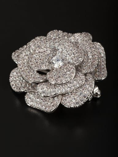 White Flower Lapel Pins & Brooche with Platinum Plated Zircon