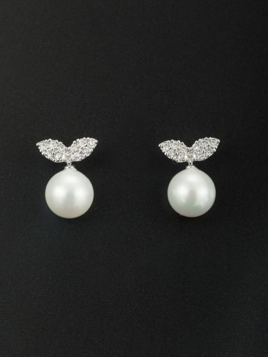 Platinum Plated Round Pearl Studs stud Earring