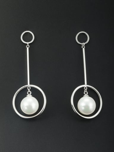 Model No NY42251-001 Platinum Plated Round White Pearl Beautiful Drop drop Earring