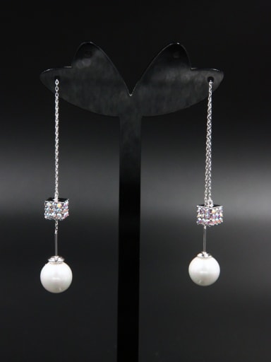 The new Platinum Plated Pearl Square Drop drop Earring with White