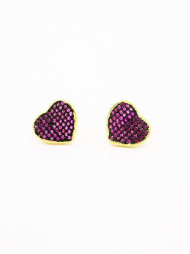 The new Gold Plated Copper Zircon Heart Studs stud Earring with Fuchsia