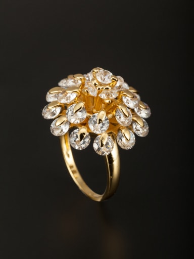 GODKI Luxury Women Wedding Dubai Blacksmith Made Gold Plated Copper Zircon Flower Ring