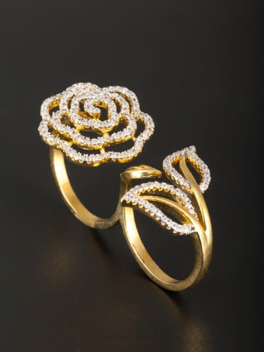 Gold Plated Copper Flower Zircon White Ring 6#-9#