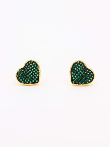Gold Plated Copper Heart Green Zircon Beautiful Studs stud Earring
