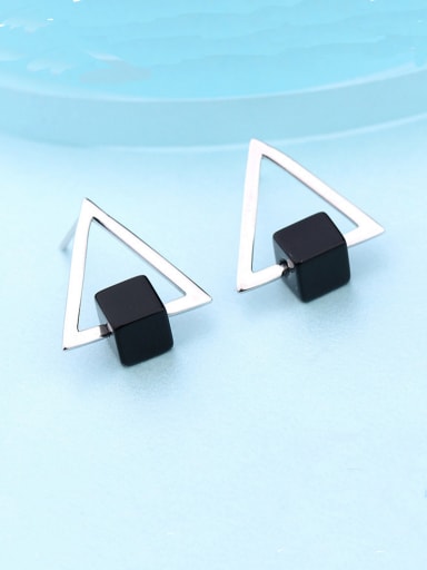 Custom Black Triangle Studs stud Earring with Silver-Plated 925 Silver