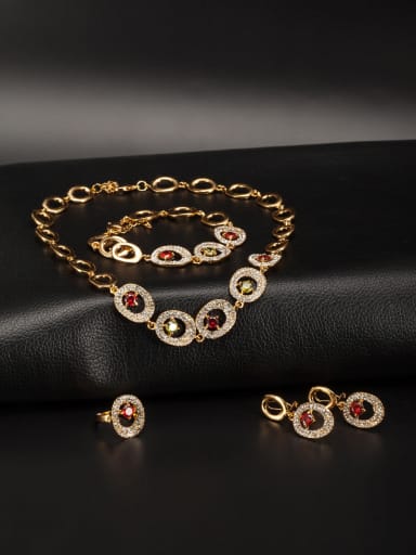 New design Gold Plated Zinc Alloy Rhinestone 4 Pieces Set in Multi-Color color