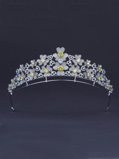 New design Platinum Plated Yellow Zircon Flower Wedding Crown