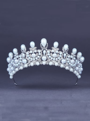 A Platinum Plated Stylish Pearl Wedding Crown Of