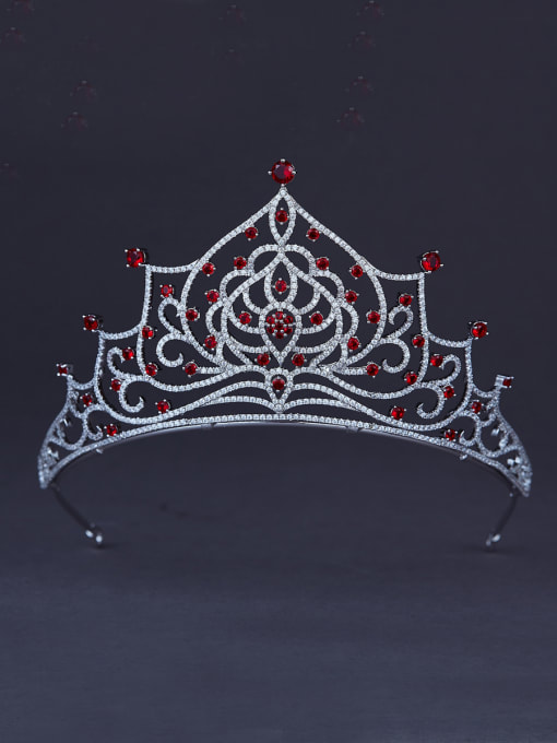 Bride Talk Platinum Plated Stylish Zircon Wedding Crown In Red and White Color 0
