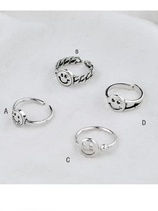 C section (JZ105) Vintage Sterling Silver With Platinum Plated Fashion Face Free Size Rings