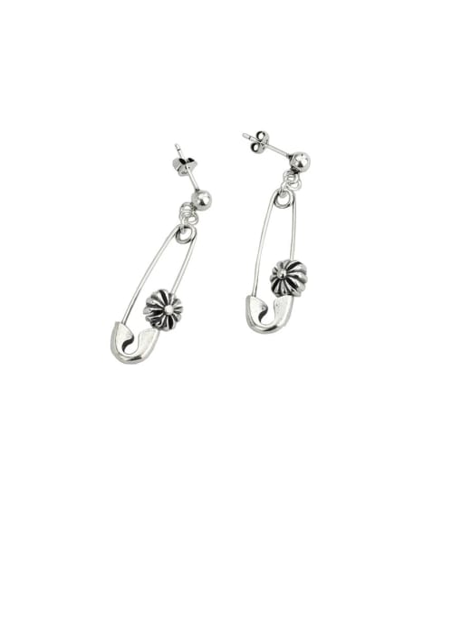 SHUI Vintage Sterling Silver With  Simplistic Small Pin   Drop Earrings