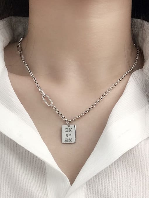 SHUI Vintage Sterling Silver With Platinum Plated Simplistic Geometric letter  Necklaces 2