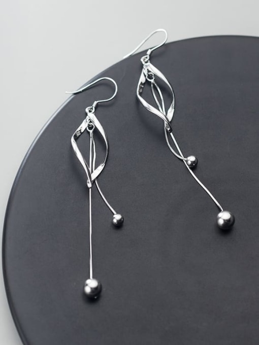 Rosh 925 Sterling Silver With Platinum Plated Simplistic Hollow Geometric Threader Earrings 2