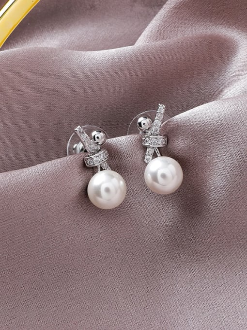 B platinum Alloy With Gold Plated Classic Small Pearl Knot Drop Earrings