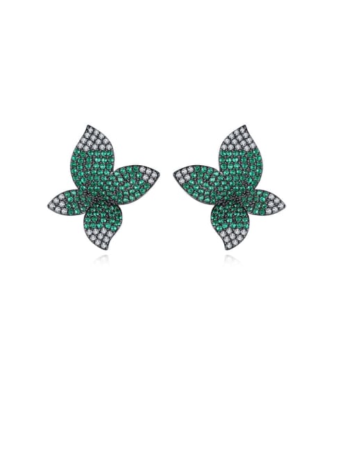 BLING SU Copper With Gun Plated Fashion Flower Stud Earrings 0
