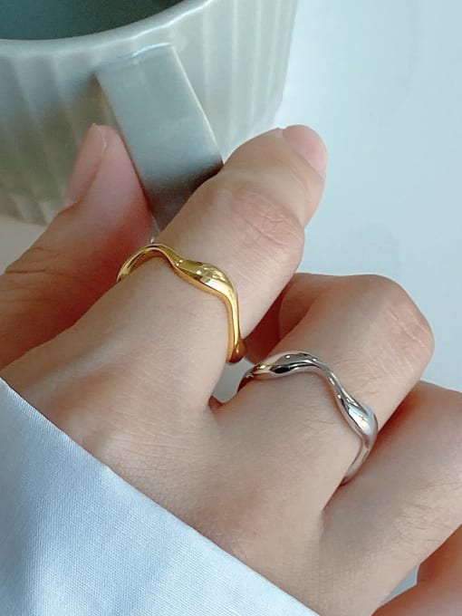 Boomer Cat 925 Sterling Silver With Gold Plated Simplistic Curve Round Band Rings 0