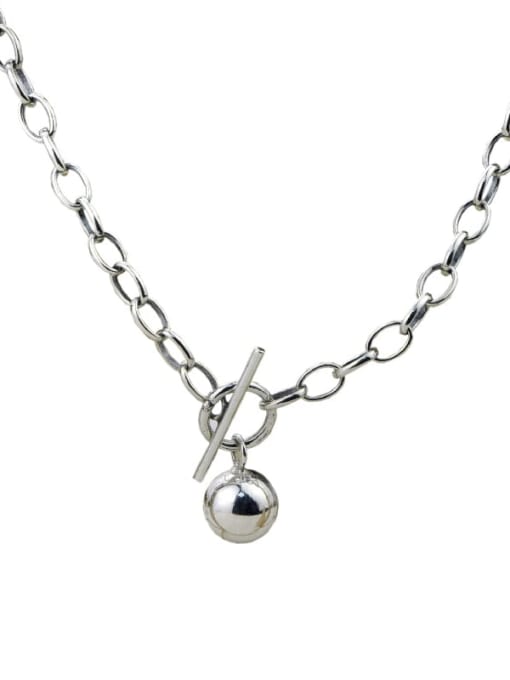 SHUI Vintage Sterling Silver With  Simplistic Round Beads  Hollow Chain Necklaces 0