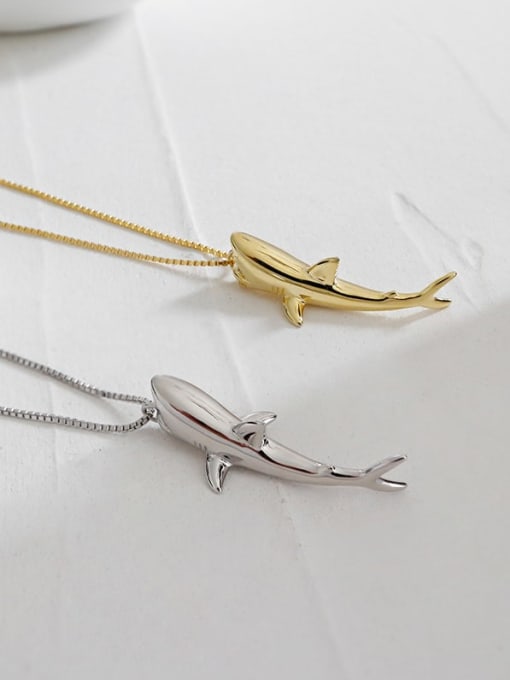 DAKA 925 Sterling Silver With Gold Plated Simplistic Smooth Shark Necklaces 1