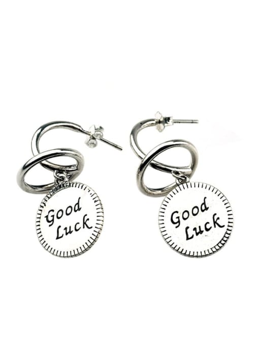 SHUI Vintage Sterling Silver With Antique Silver Plated Fashion Round Drop Earrings