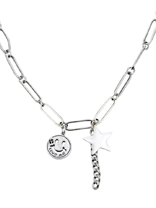 SHUI Vintage Sterling Silver With Antique Silver Plated Fashion Smiley stars Necklaces 4