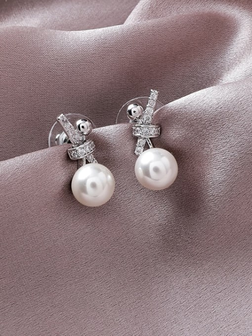 Girlhood Alloy With Gold Plated Classic Small Pearl Knot Drop Earrings 2