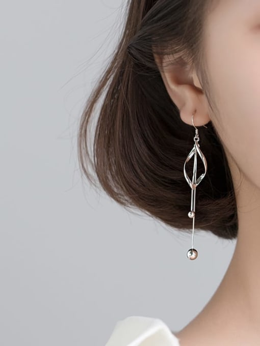 Rosh 925 Sterling Silver With Platinum Plated Simplistic Hollow Geometric Threader Earrings 1