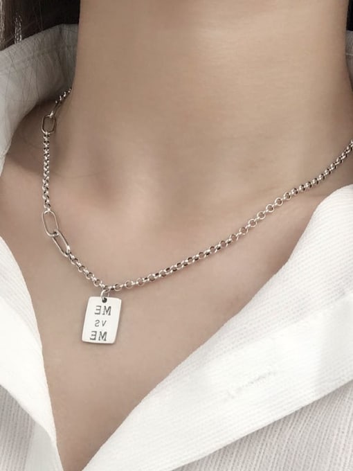SHUI Vintage Sterling Silver With Platinum Plated Simplistic Geometric letter  Necklaces 1