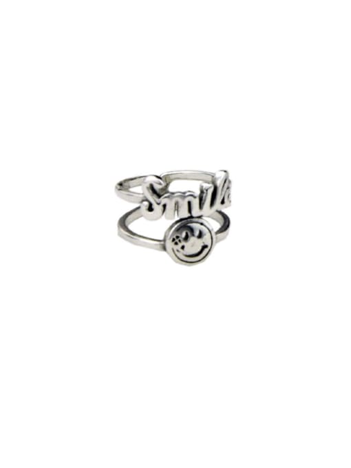 C section (jz123) Vintage Sterling Silver With Platinum Plated Simplistic Star Smiley Free Size Rings
