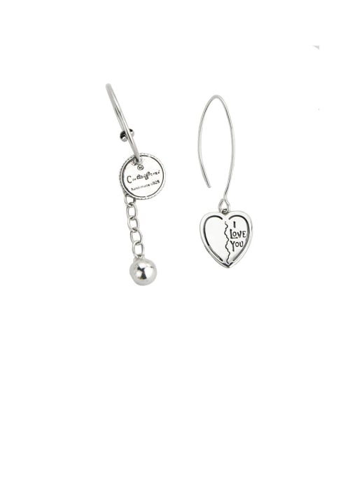 SHUI Vintage Sterling Silver With Platinum Plated Fashion Asymmetry  Heart Hook Earrings 0