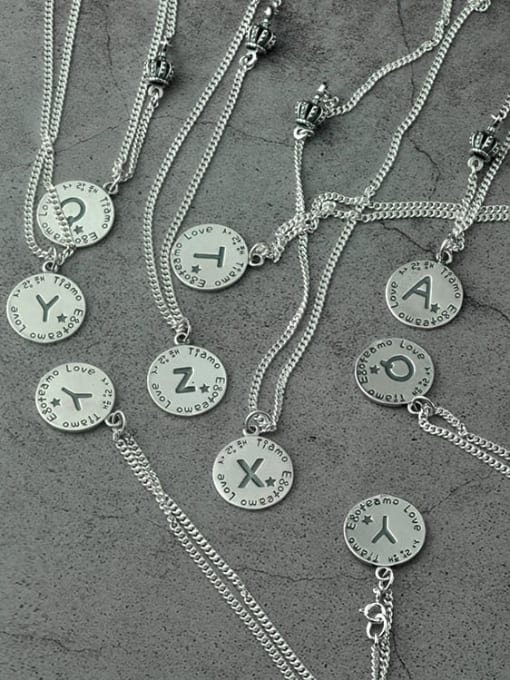 SHUI Vintage Sterling Silver With Antique Silver Plated Simplistic Round Simple Old Letters  Necklaces 3