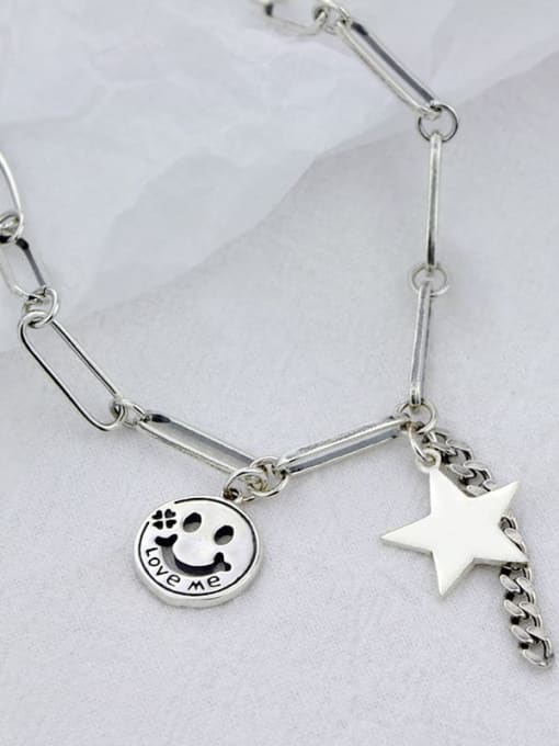 SHUI Vintage Sterling Silver With Antique Silver Plated Fashion Smiley stars Necklaces 3