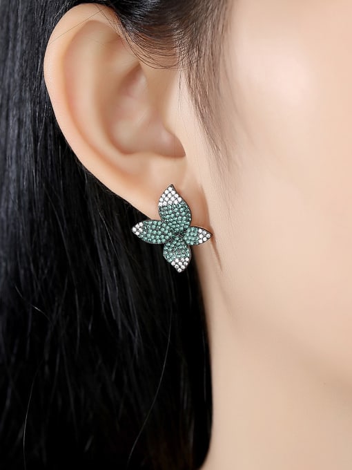 BLING SU Copper With Gun Plated Fashion Flower Stud Earrings 1