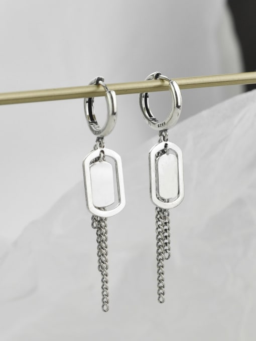 SHUI Vintage  Sterling Silver With Antique Silver Plated Trendy Smooth Geometric Drop Earrings 4