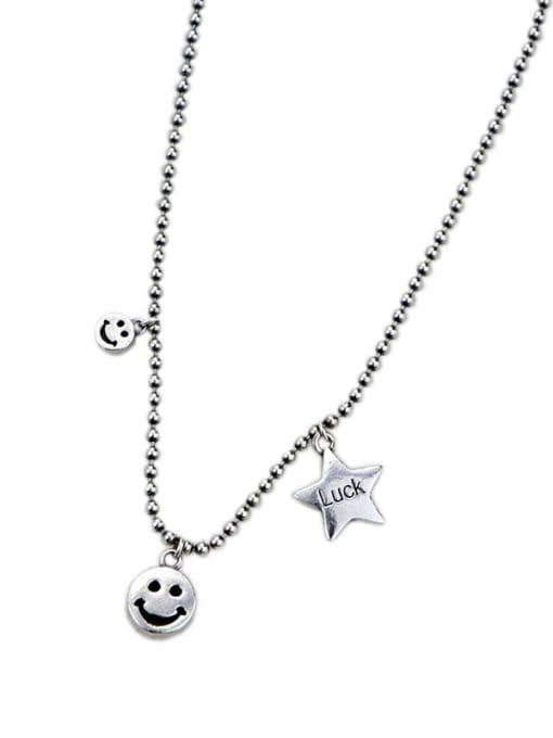 SHUI Vintage Sterling Silver With  Fashion Smiley Beads  Chain Necklaces 4