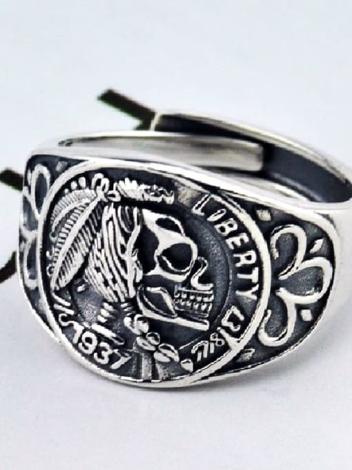 JZ095 Vintage Sterling Silver With Antique Silver Plated Vintage Round Image Free Size Rings