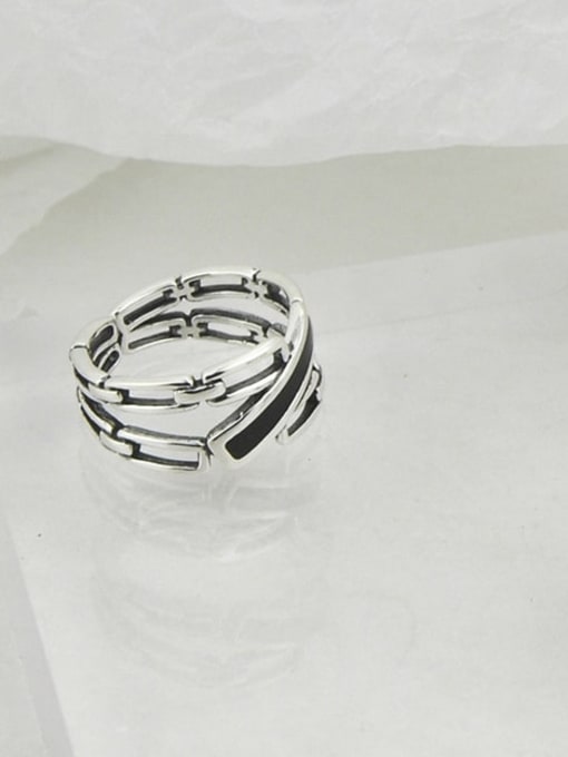 SHUI Vintage Sterling Silver With Platinum Plated Simplistic Irregular Free Size Rings 1