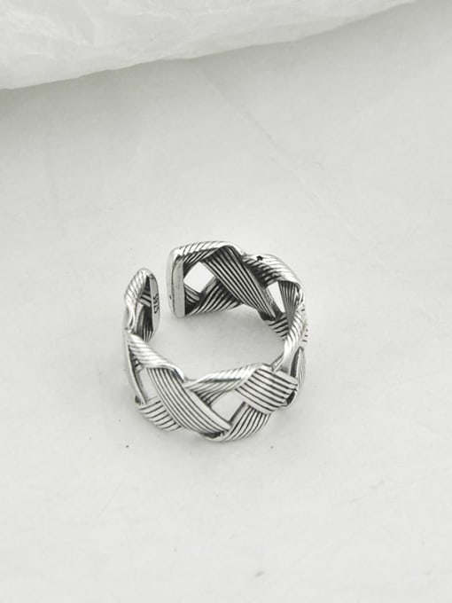SHUI 925 Sterling Silver With  Vintage Twine Hollow Geometric Free Size Rings 4