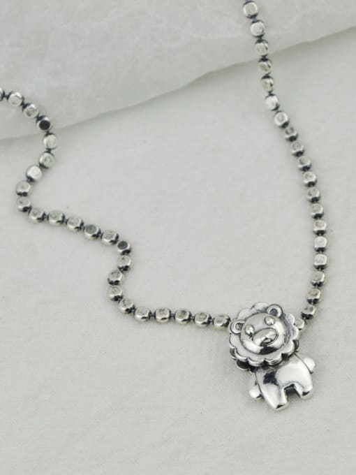 SHUI Vintage Sterling Silver With Antique Silver Plated Fashion Lion Pendant Necklaces 3