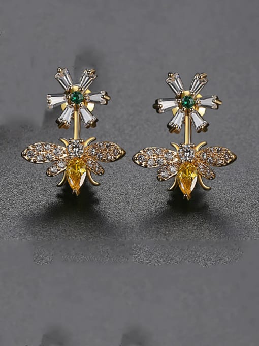 BLING SU Copper With Gun Plated Cute Bee Pendant Drop Earrings 2