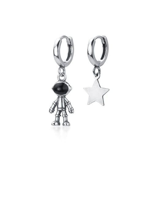 Rosh 925 Sterling Silver With Antique Silver Plated Vintage Asymmetric  Star Clip On Earrings 2
